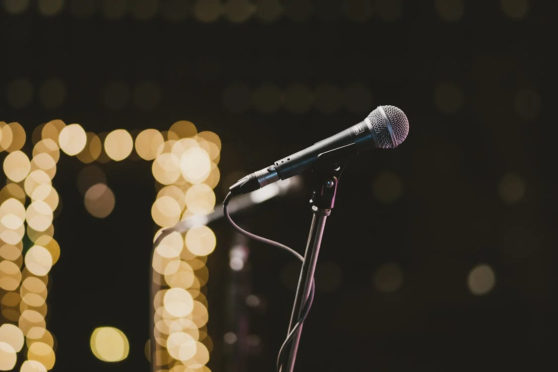 A microphone on a stand